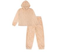 ThePyjamaFactory Girls Brown Cable Jaquard Fleece Lounge Set Kids Pyjamas