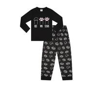 ThePyjamaFactory Girls Cat Rock Paper Scissors Long Cotton Pyjamas PJs For Kids (7-8 Years) Black