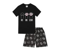 ThePyjamaFactory Girls Cat Rock Paper Scissors Short Cotton Pyjamas PJs For Kids (7-8 Years) Black