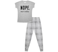 ThePyjamaFactory Girls Cheeky Nope Not Today Checked Leg Long Cotton Pyjamas (13 Years) White
