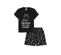 ThePyjamaFactory Girls I Can Hear You But I'm Not Listening Cat Short Cotton Pyjama Set (11-12 Years) Black