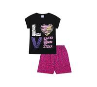 ThePyjamaFactory Girls Love Animal Print Short Black Pyjama Set (15-16 Years)