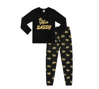 ThePyjamaFactory Girls Miss Sassy Gold Long Cotton Pyjamas PJs For Kids