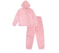 ThePyjamaFactory Girls Pink Cable Jaquard Fleece Lounge Set Kids Pyjamas