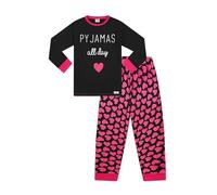 ThePyjamaFactory Girls Pyjamas All Day Heart Pink Black Cotton Long Pyjamas (13-14 Years)