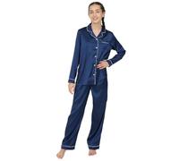 ThePyjamaFactory Girls Satin Long Blue Pyjama Set Summer Silk Pjs for Kids (7-8 Years)