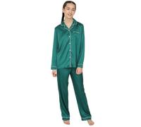 ThePyjamaFactory Girls Satin Long Green Pyjama Set Summer Silk Pjs for Kids (6-7 Years)