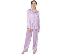 ThePyjamaFactory Girls Satin Long Lilac Pyjama Set Summer Silk Pjs for Kids (9-10 Years)