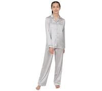 ThePyjamaFactory Girls Satin Long Silver Pyjama Set Summer Silk Pjs for Kids (7-8 Years)
