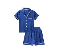 ThePyjamaFactory Girls Satin Short Blue Pyjama Set Summer Silk Pjs for Kids (13-14 Years)