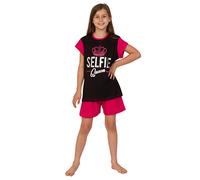 ThePyjamaFactory Girl's Selfie Queen Short Cotton Pyjamas 9 to 16 Years Pink Black (9-10 Years)