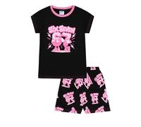 ThePyjamaFactory Girls Six Seven Black Pink Short Pyjamas 67 PJ's for Kids (6-7 Years)