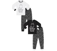 ThePyjamaFactory I Can Hear You But I'm Not Listening Cat Black White 2 Pack Girls Long Pyjama Set PJs For Kids (11-12 Years)