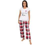 ThePyjamaFactory Ladies Pyjamas World's Best Mum Long Woven Checked Pjs - Ideal Mother's Day, 8/10/2020, White