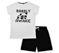 ThePyjamaFactory Ladies Short Pyjamas Barely Awake Panda Sizes 8 to 22 UK (14-16) White