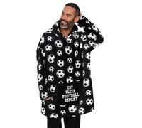 ThePyjamaFactory Mens Eat Sleep Football Black and White Fully Lined Luxury Fleece Hoodie, Oversized Fleece Blanket Hoody