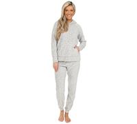 ThePyjamaFactory Womens Grey Leopard Print Long Fleece Pyjama Set Ladies Pjs (22-24)