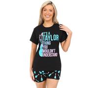 ThePyjamaFactory Womens It's a Taylor Thing, You Wouldn't Understand Black Blue Short Cotton Pyjama Set Ladies PJ's (22-24)