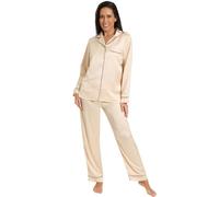 ThePyjamaFactory Womens Satin Gold Long Pyjama Set Summer Two Piece Pyjamas for Ladies Silk Pjs (10-12)