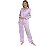 ThePyjamaFactory Womens Satin Lilac Long Pyjama Set Summer Two Piece Pyjamas for Ladies Silk Pjs (16-18)