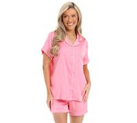 ThePyjamaFactory Womens Satin Pink Short Pyjama Set Summer Two Piece Pyjamas for Ladies Silk Pjs (20-22)