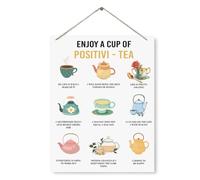 Therapy Decor,Mental Health Wall Decor,Enjoy A Cup of Positivi-Tea Door Sign,Decorative Wood Plaque for Hanging,Psychology Wall Art,Anxiety Recife Sign Decor,Home Office Decor 8x10 inch