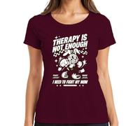Therapy is Not Enough I Need to Fight My Mom Women's T-Shirt | Rubber Pants Cartoon Boxer Boxing Rabbit Black Humour Funny Psychology Funny Sarcasm 1930s Irony Fighting