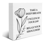Therapy Office Decor Mental Health Sign Take a Deep Breath Wood Block Sign School Counselor Office Calming Corner Home Shelf Tabletop Decor 5 X 5 Inches