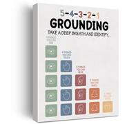 Therapy Office Wall Art Grounding Technique Poster Mental Health Print Canvas Wall Decor for School Counselor Office Classroom Calming Corner 12x15 Inch Framed