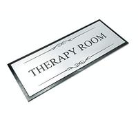 Therapy Room Black and Silver Door Sign Plaque - Acrylic (Size 19.5cm x 7.6cm) supplied with adhesive strips