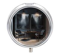 There are Chairs in The Room Pill Box Cute Round Pill Case Portable Medicine Tablet Vitamin Holder Organizer for Purse Pocket
