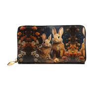 There are flowers and rabbits in the garden Leather Wallet for Women Long Coin Purse Ultra Slim Credit Cards Holder Bifold Clutch