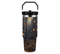 There Are Many Autumn Leaves Falling in The Forest 30oz Tumbler Large Capacity Car Cup with Handle And Straw Lid Stainless Steel Travel Mug Double Wall Vacuum Insulated Cup Leak-Proof for Outdoor Home
