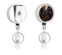 There are Many Autumn Leaves Falling in The Forest Badge Reel Retractable Stainless Steel Badge Clip with Lanyard Cute Badges Reel Holder Heavy-Duty Nurse Doctor Name Tag Badges Clip for Work