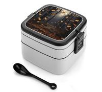 There Are Many Autumn Leaves Falling in The Forest Bento Box 1000ml Leak Proof Lunch Container with Removable Dividers & Spoon - BPA-Free PP Stackable Lunch Box for Work, Office, Picnic, Travel, Dinin
