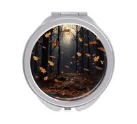 There Are Many Autumn Leaves Falling in The Forest Compact Mirror for Purse, Double-Sided 1x/2x Magnifying Metal Pocket Makeup Mirrors, Folding Mini Vanity Mirror, Handheld Round Travel Cosmetic Mirro
