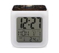 There Are Many Autumn Leaves Falling in The Forest Night Light Alarm Clock LED Display Alarms for Bedroom Smart Digital Alarm Clock Wtih 7 Colorful Ambient Lights Sleep Timer for Heavy Sleepers Simple