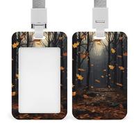 There Are Many Autumn Leaves Falling in The Forest Retractable ID Badge Holder with Lanyard - Vertical Badge Reel,Keychain Clip,Name Tag Id Card Holder Protector for Nurse Officer Teacher Security Sta