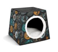 There are Many Coins Cat Bed for Indoor Cats - Foldable Cat & Dog House with Removable Cozy Cushion, Waterproof Oxford Washable Pet House for Small Pets 13.8" X 13.8" X 11.8"