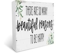 There Are So Many Beautiful Reasons to Be Happy Wooden Box Sign Rustic Farmhouse Wall Decor Inspirational Gift 5x5 inch