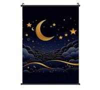There Are Stars And Moon on It Wall Art Scroll - Canvas Wall Scroll with Hooks, Waterproof & Fade-Resistant Hanging Poster for Home, Office, Store Decor