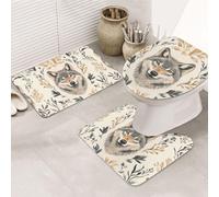 There Are Three Wolf Heads On The Flower Branches Bathroom Rugs Sets 3 Piece, Soft Absorbent Memory Foam Bath Mats And U Shaped Contour Toilet Rug, Home Decoration, Quick Dry
