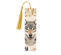 There are Three Wolf Heads On The Flower Branches Unique Double-Sided Artwork Printed Wooden Bookmarks, Artistic Book Accessories Birthday Presents for Men Women Presents for Book Lovers