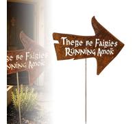 There Be Fairies Running Amok Sign, Rustic Rusted Arrow Garden Decor, Whimsical Outdoor Plaque for Patio Farmhouse Yard, Vintage Fantasy Woodland Gift (12in)