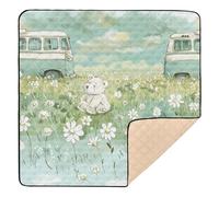 There is A Bus on Grassland Large Sturdy Baby Gym & Activity Mat for Indoor Outdoor Washable Tummy Time & Crawling Mat for Baby Kids Toddlers Infants, 50'' x 50''