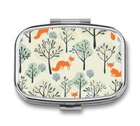 There is A Fox in The Tree Pill Box - 2 Compartment Travel Pill Organizer with Small Mirror, Portable Pillcase for Pocket & Purse, Cute Square Medicine Case, Weekly Medicine Container