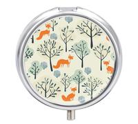 There is A Fox in The Tree Pill Box Cute Round Pill Case Portable Medicine Tablet Vitamin Holder Organizer for Purse Pocket