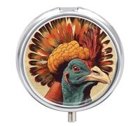 There is A Turkey on The Head Pill Box - 3 Compartment Travel Pill Organizer with Small Mirror, Portable Pillcase for Pocket & Purse, Cute Round Medicine Case, Weekly Medicine Container