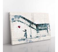There Is Always Hope Girl With Red Balloon By Banksy In Abstract Modern Art Canvas Wall Art Print Ready to Hang, Framed Picture for Living Room Bedroom Home Office Décor, 50x35 cm (20x14 Inch)