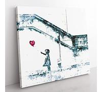 There is Always Hope Girl with Red Balloon by Banksy in Abstract Modern Canvas Wall Art Print Ready to Hang, Framed Picture for Living Room Bedroom Home Office Décor, 35x35 cm (14x14 Inch)